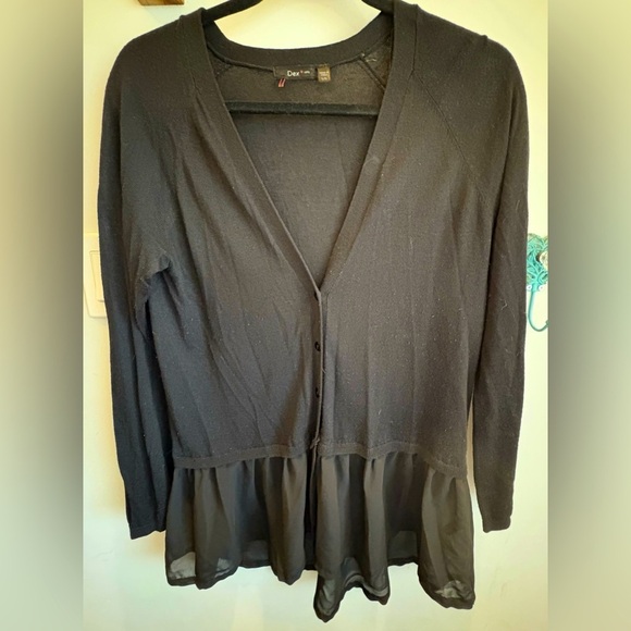 Dex Sweaters - Dex Ladies Black Sheer Hem Cardigan